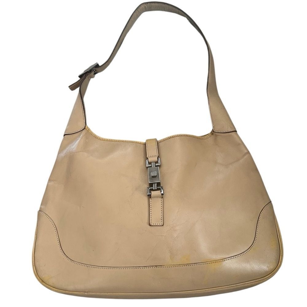 Gucci Beige Leather Jackie Shoulder Bag with piston lock